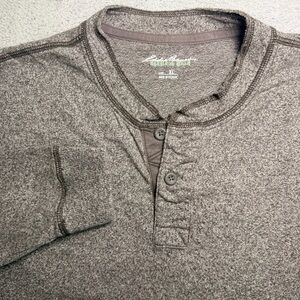 Eddie Bauer Heritage Wash Henley Shirt Men’s XL Brown Heavyweight Cotton Thermal